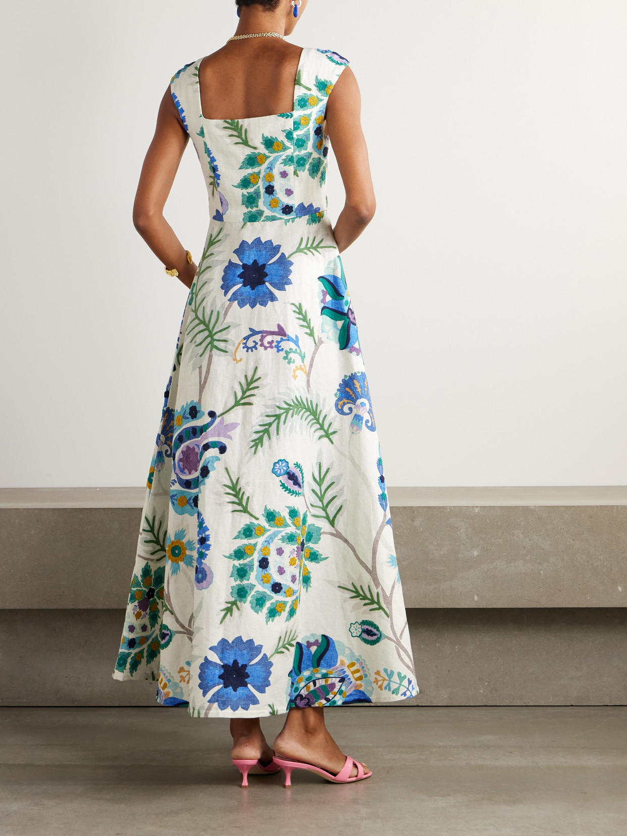 Marta Ferri Farfalle Embroidered Printed Woven Maxi Dress