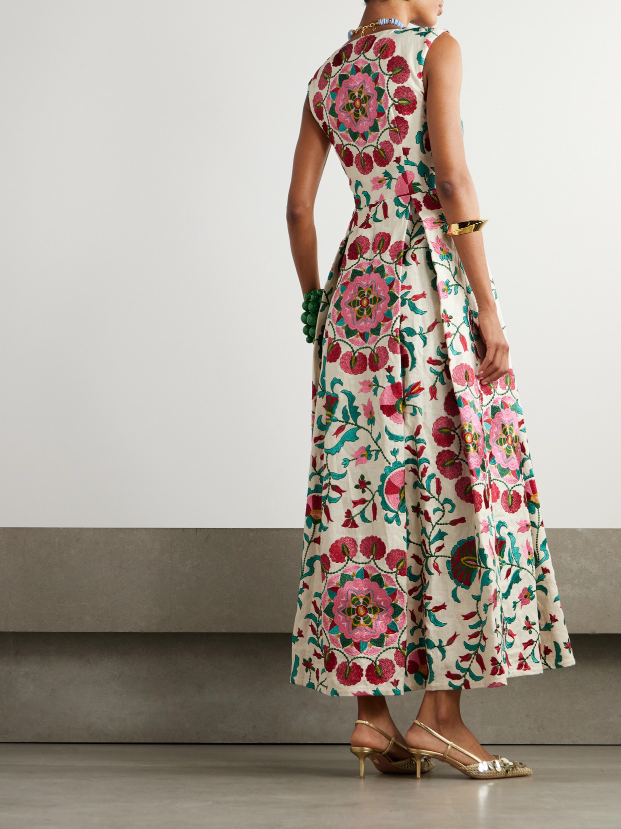 Marta Ferri Guenda Embroidered Linen-blend Maxi Dress