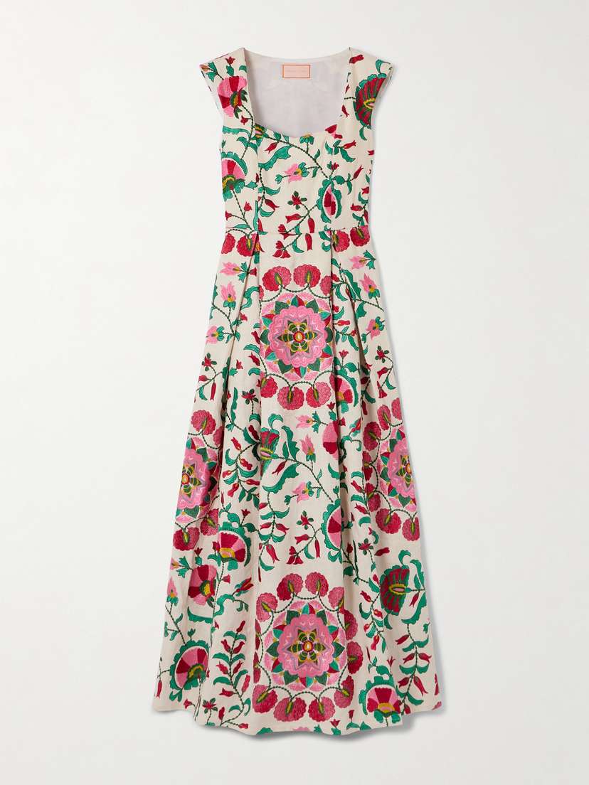 Marta Ferri Guenda Embroidered Linen-blend Maxi Dress