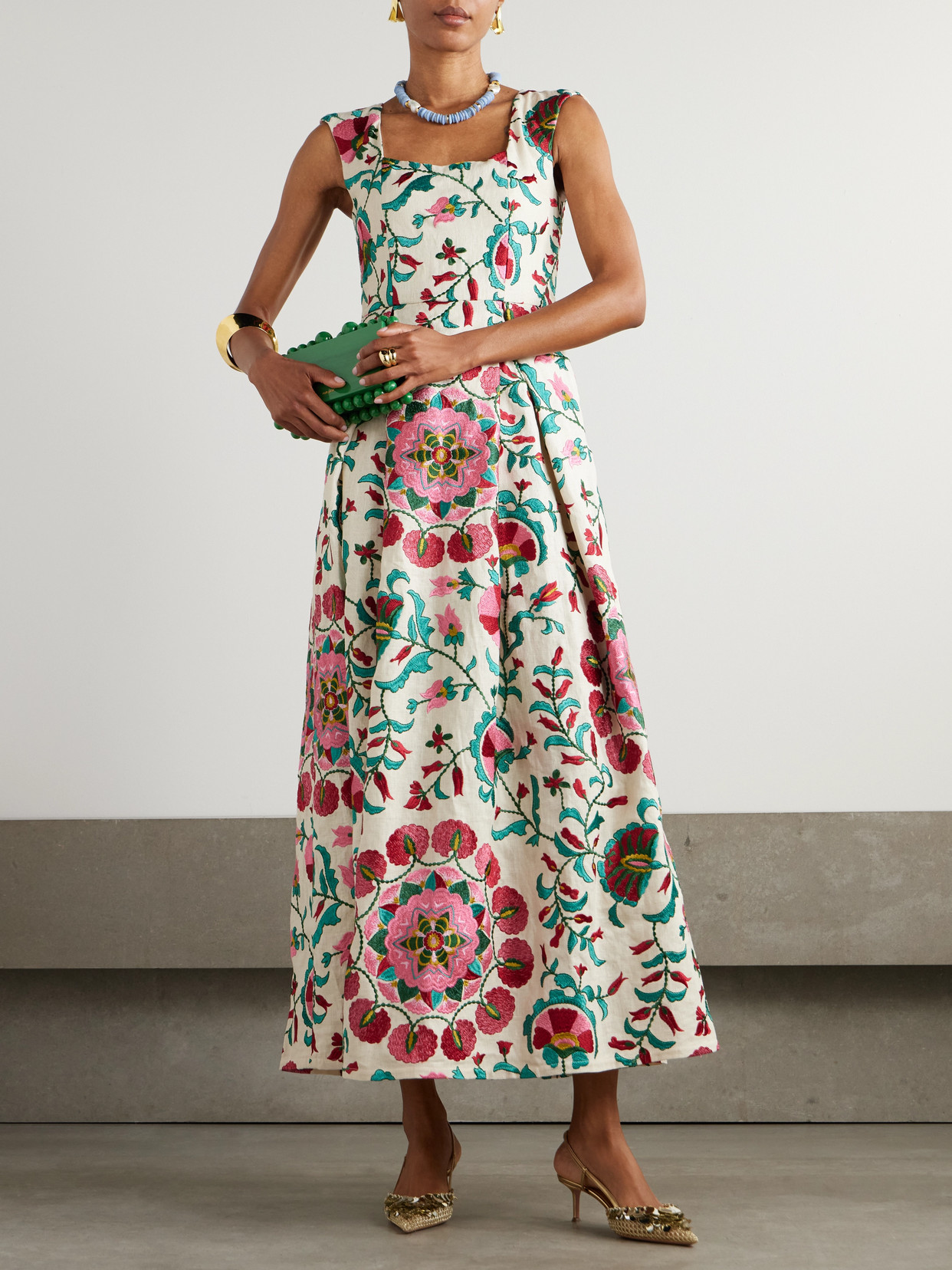 Marta Ferri Guenda Embroidered Linen-blend Maxi Dress
