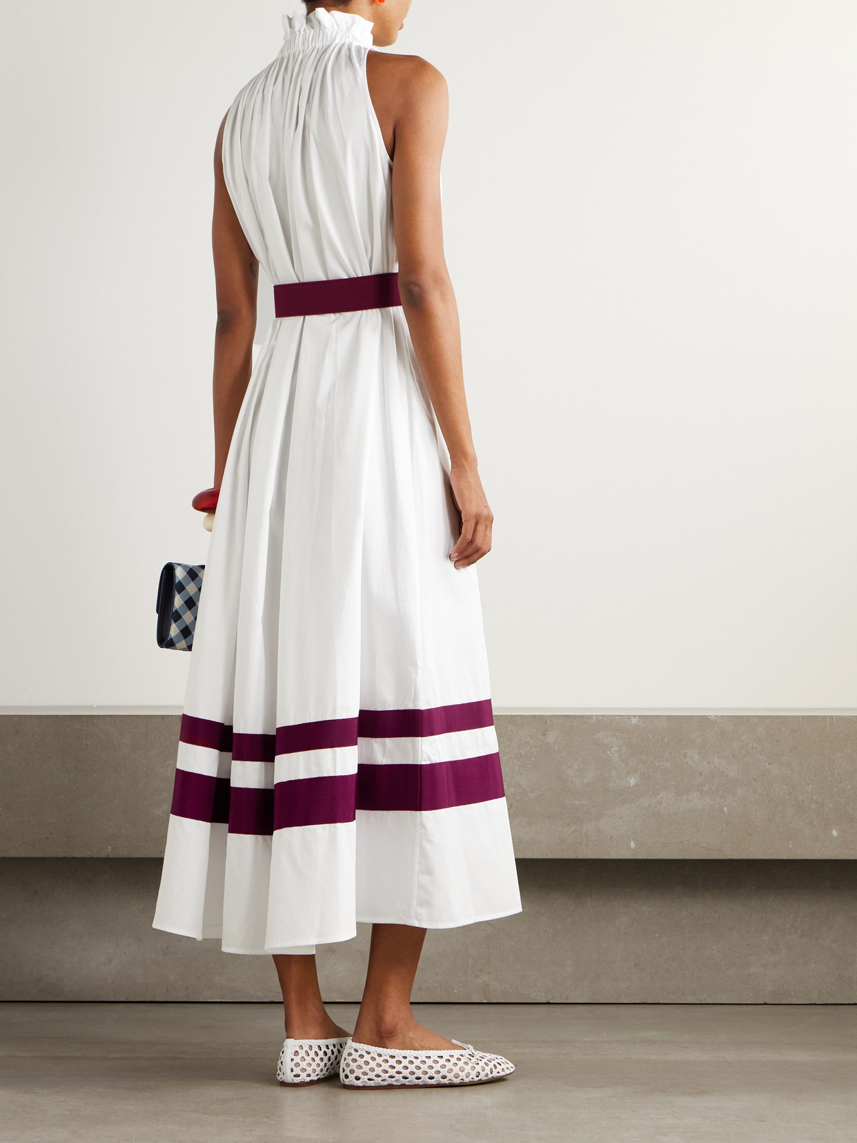 Marta Ferri Camogli Grosgrain-trimmed Belted Cotton-twill Midi Dress