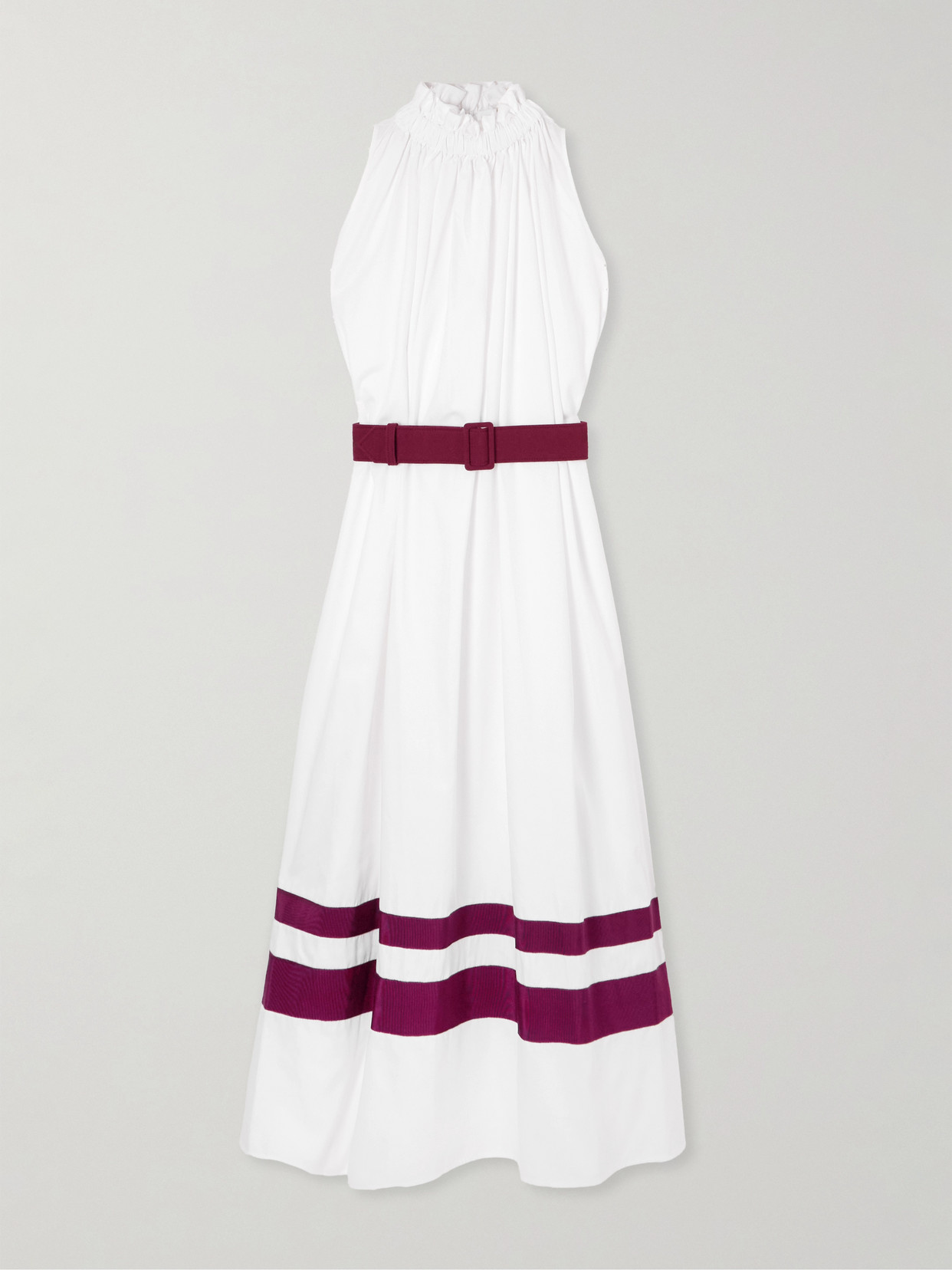 Marta Ferri Camogli Grosgrain-trimmed Belted Cotton-twill Midi Dress