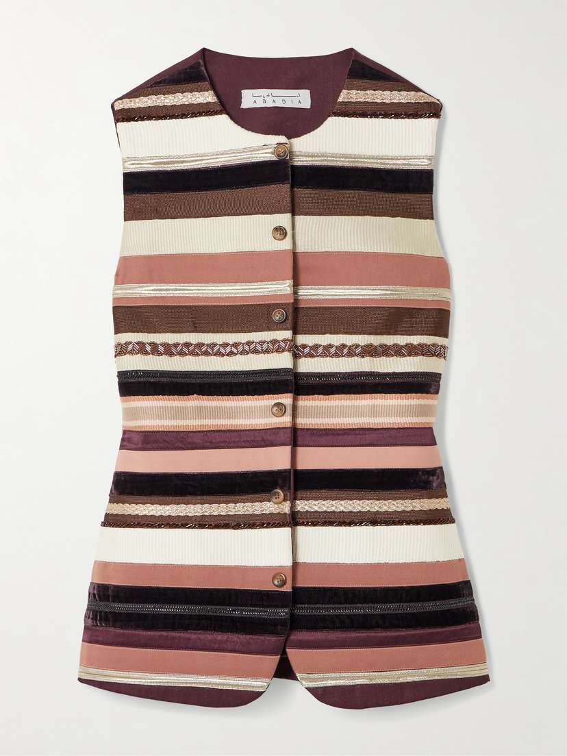 Abadia Sadu Bead-embellished Striped Wool-blend Vest