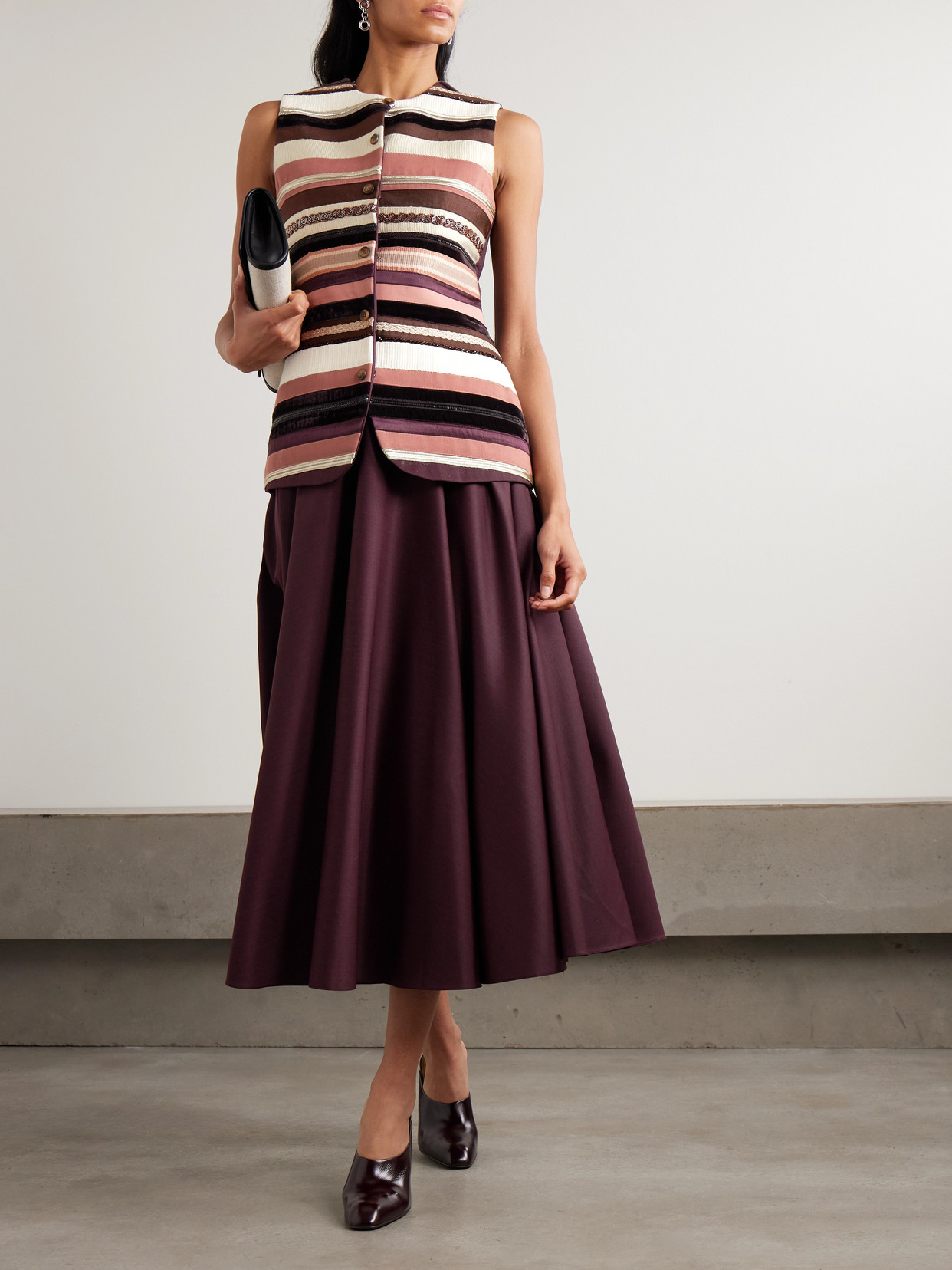 Abadia Sadu Bead-embellished Striped Wool-blend Vest In Multi