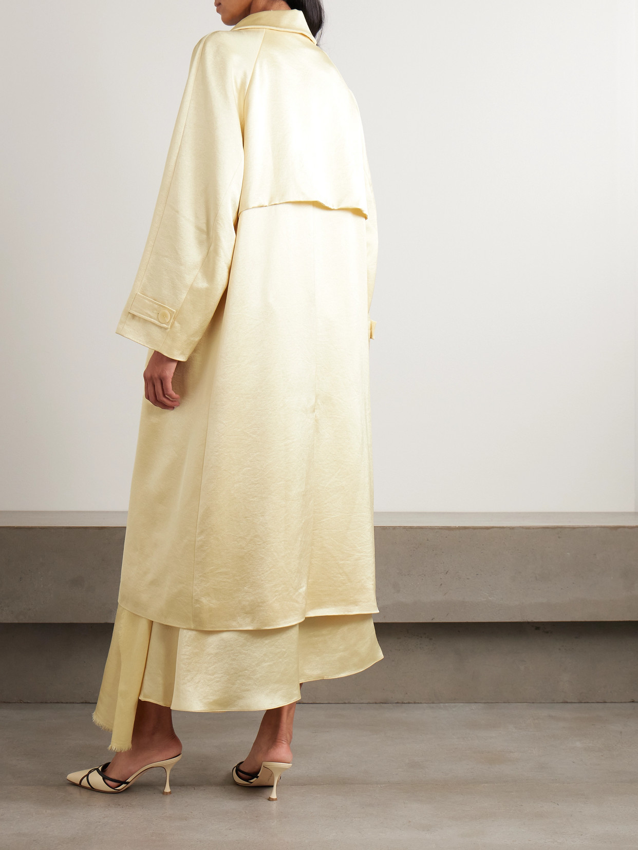 Double-Breasted Satin-Twill Trench Coat