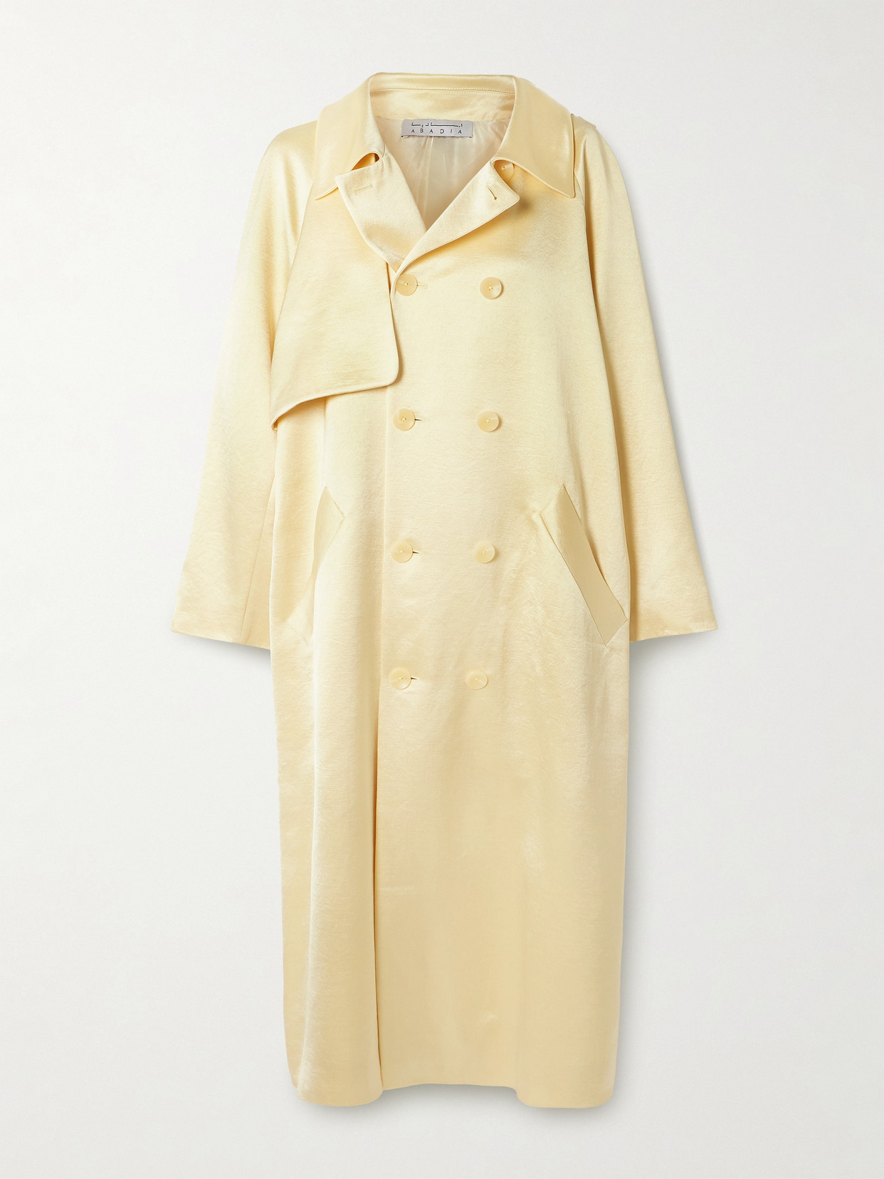 Abadia Double-breasted Satin-twill Trench Coat In Yellow