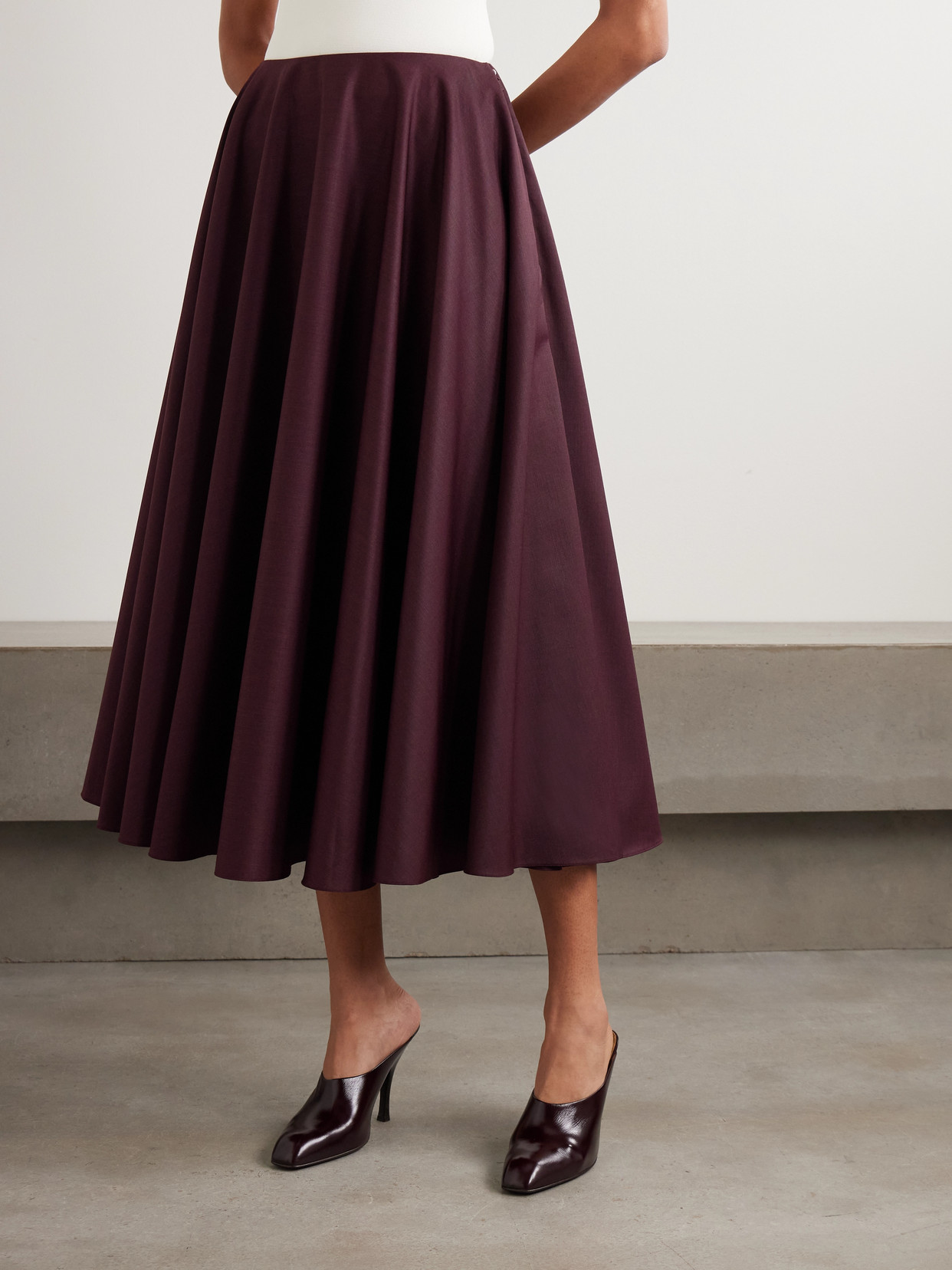 Gathered Wool-Blend Twill Maxi