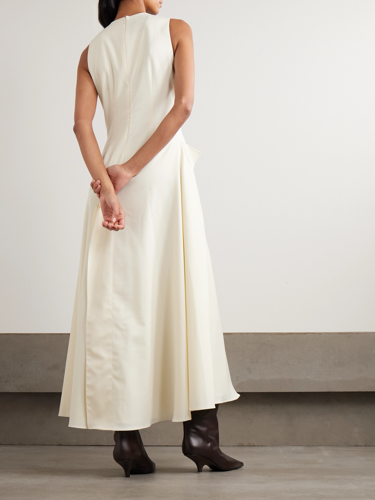 Abadia Yara Layered Grain De Poudre Wool-blend Midi Dress In White