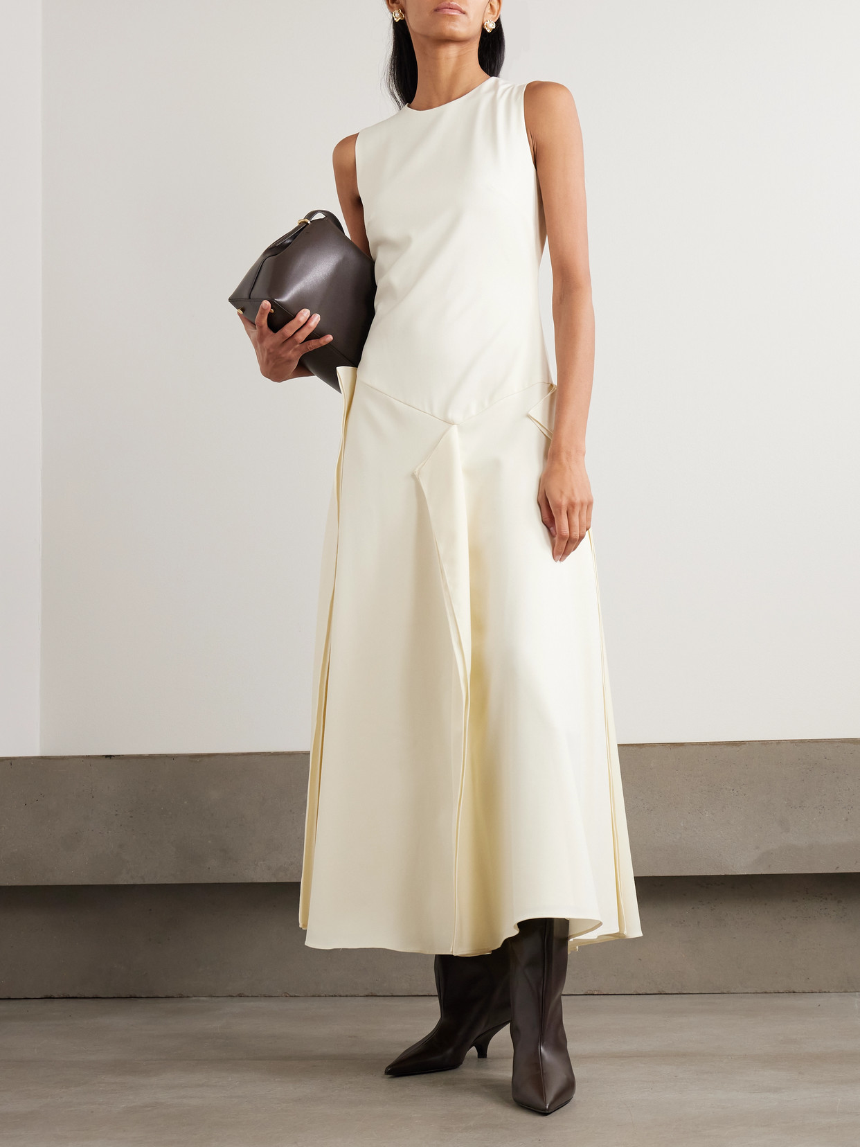 Abadia Yara Layered Grain De Poudre Wool-blend Midi Dress In White