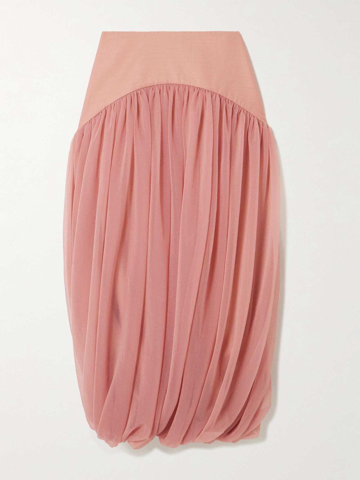 Abadia Paneled Gathered Twill And Chiffon Maxi Skirt In Pink