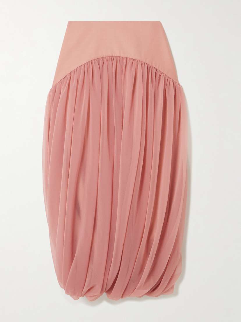 Abadia Paneled Gathered Twill And Chiffon Maxi Skirt