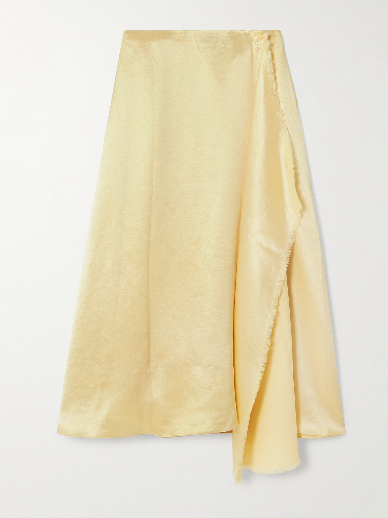 Abadia Verlap Draped Frayed Dupioni Wrap Maxi Skirt In Nude