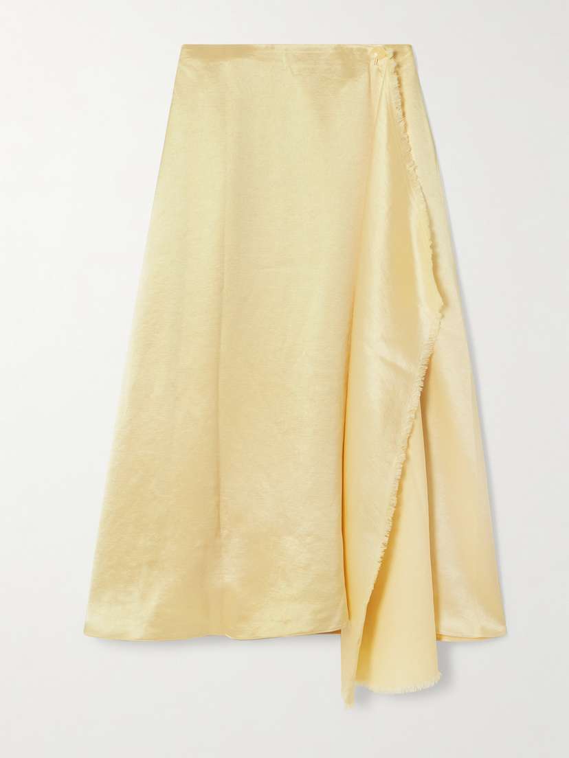 Abadia Verlap Draped Frayed Dupioni Wrap Maxi Skirt