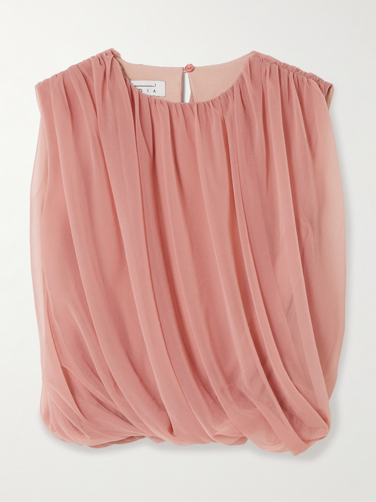 Abadia Gathered Chiffon Top In Pink