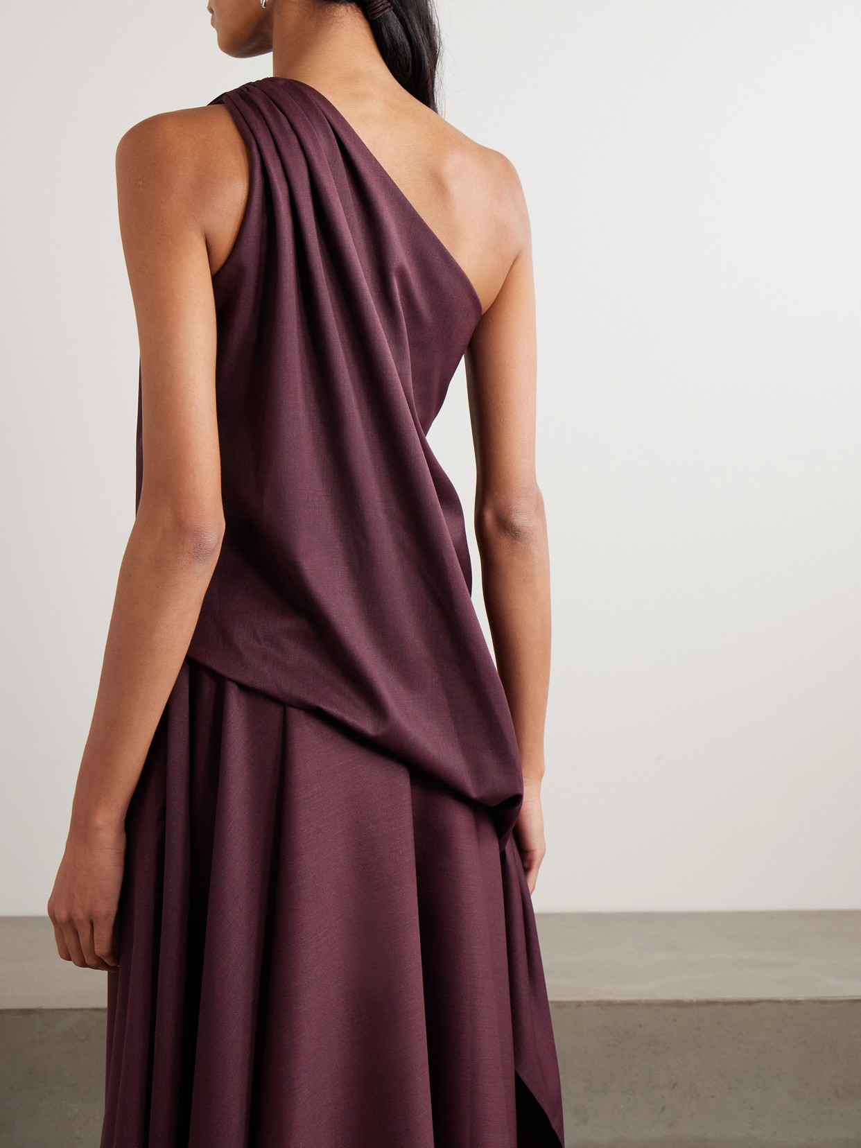 Abadia Ayla One-shoulder Draped Wool-blend Twill Top In Purple