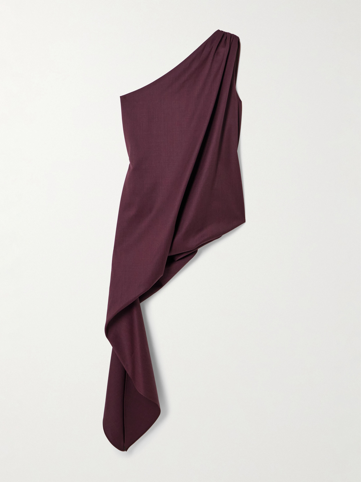Abadia Ayla One-shoulder Draped Wool-blend Twill Top In Purple