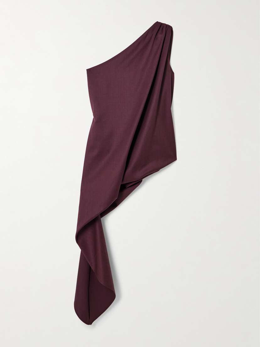 Abadia Ayla One-shoulder Draped Wool-blend Twill Top