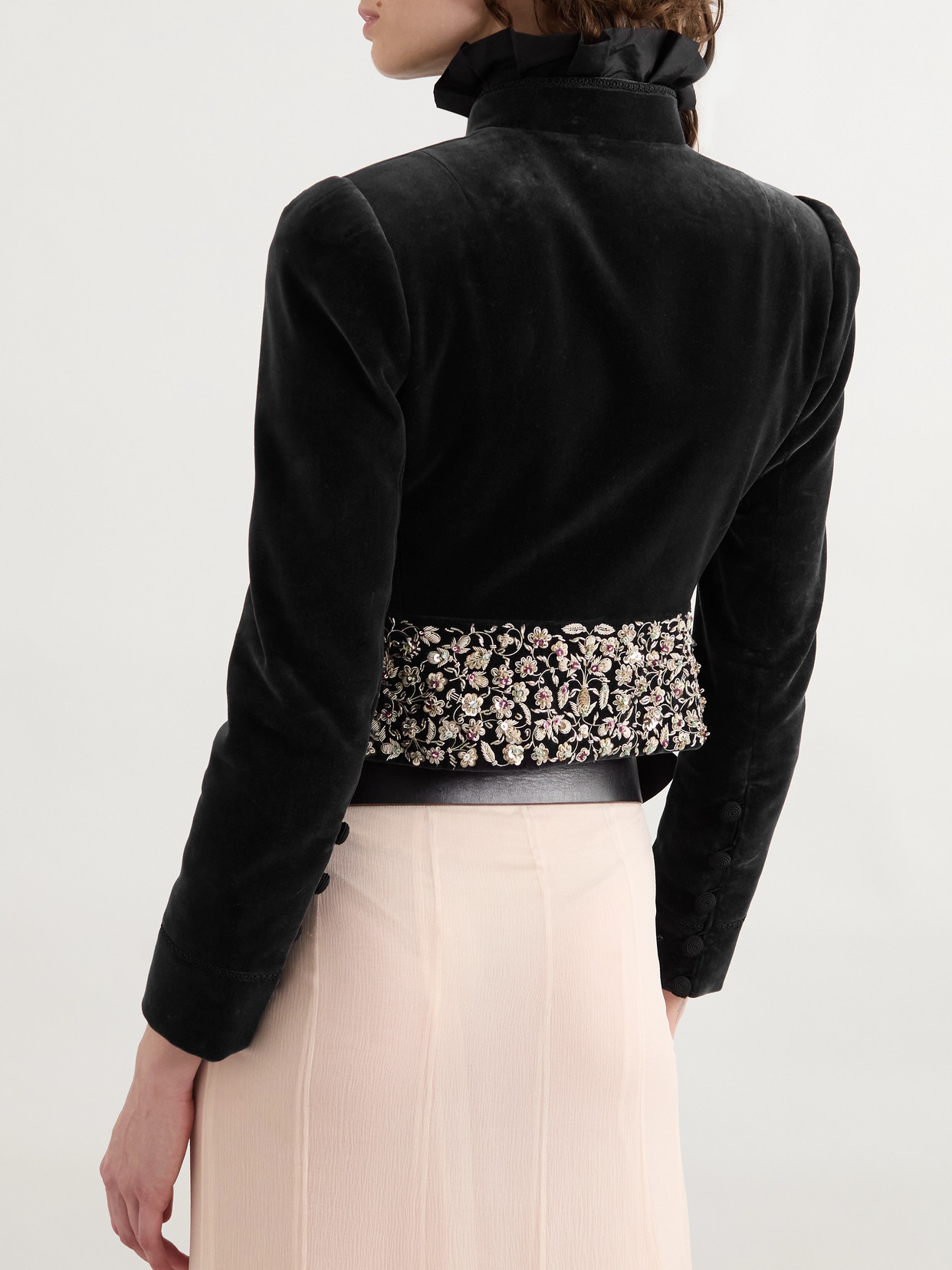 Chloé Spencer Embroidered-belt Velvet Crop Jacket In Black