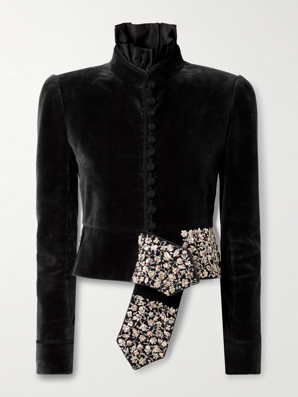 Chloé Spencer Embroidered-belt Velvet Crop Jacket In Black