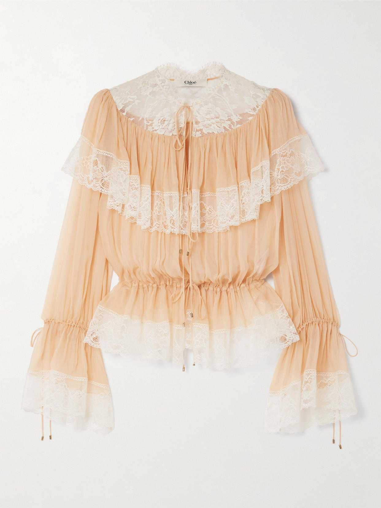 Chloé Tiered Organic Silk-mousseline Blouse In Orange