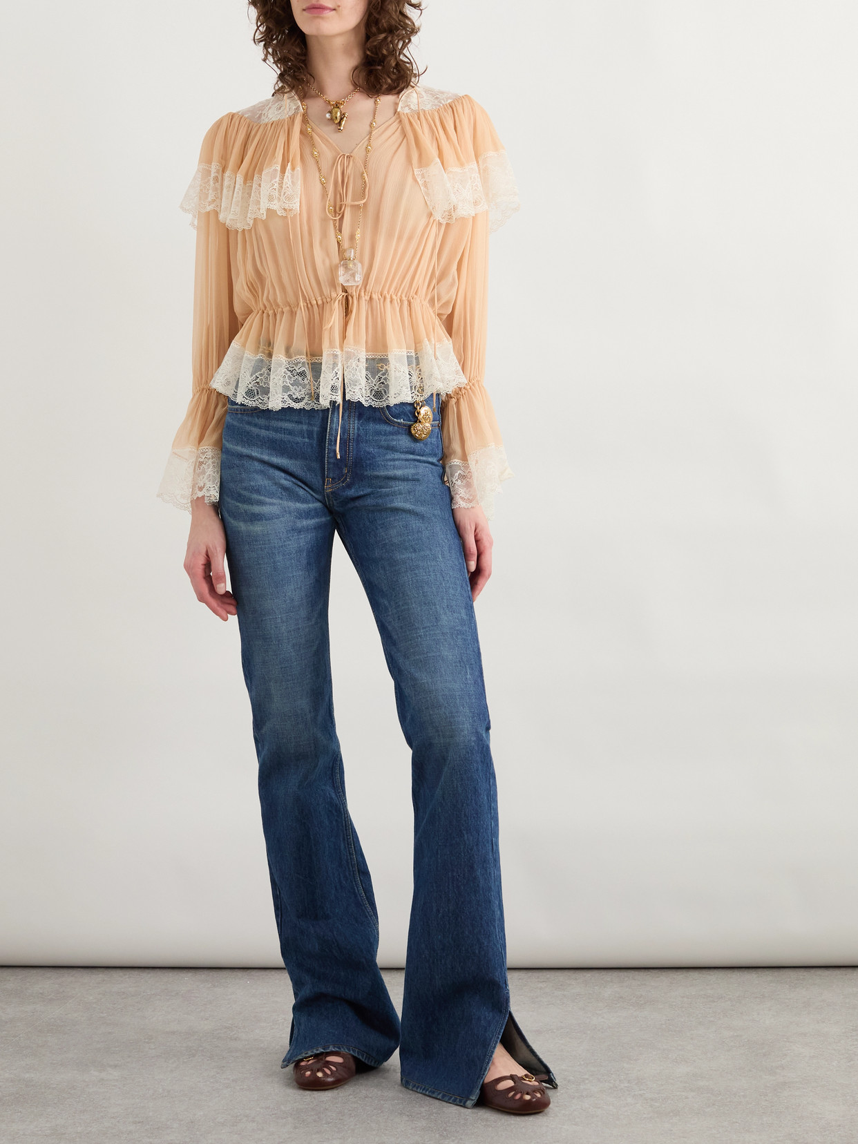 Chloé Tiered Organic Silk-mousseline Blouse In Orange