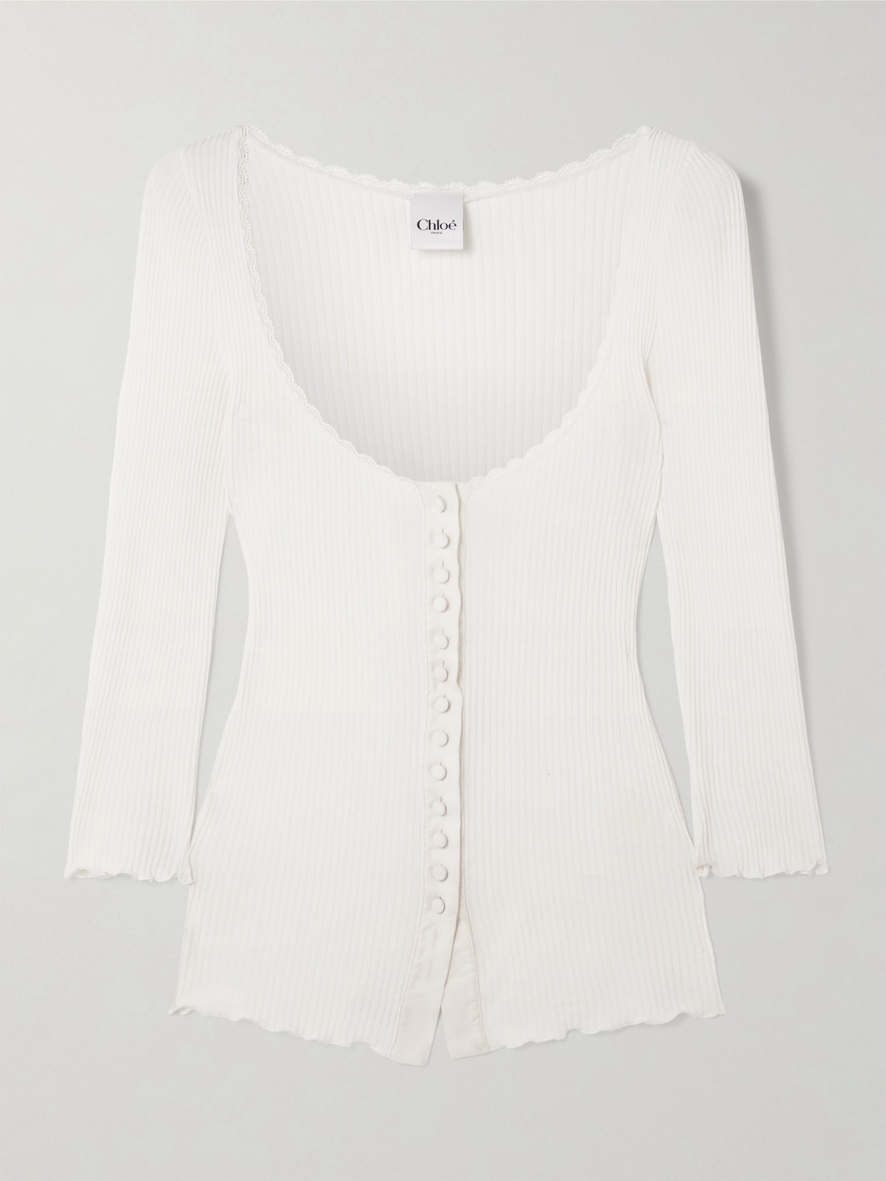 Chloé Ribbed Cotton Top In White