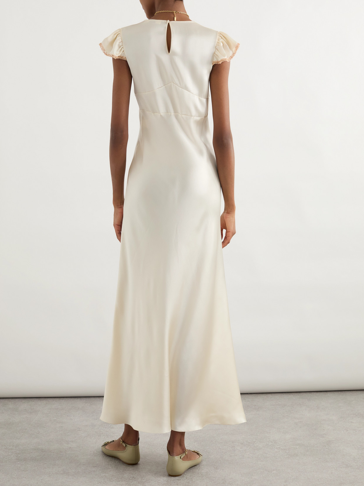Chloé Corded Lace-trimmed Silk-satin Midi Dress In Neutral