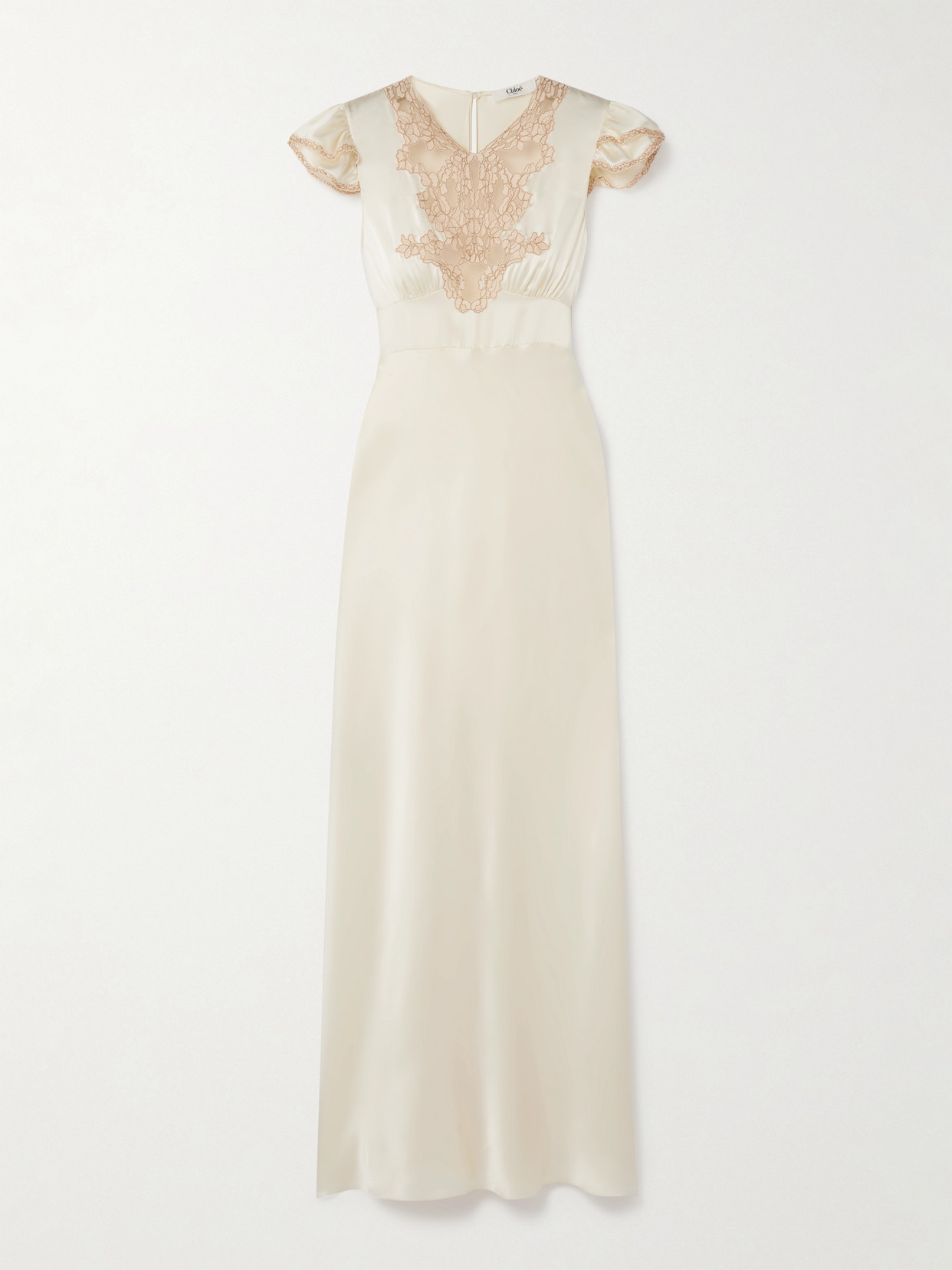 Chloé Corded Lace-trimmed Silk-satin Midi Dress In White