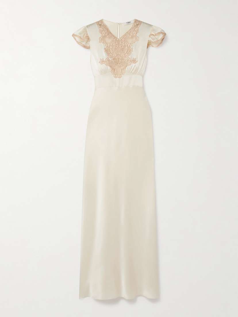 Chloé Corded Lace-trimmed Silk-satin Midi Dress