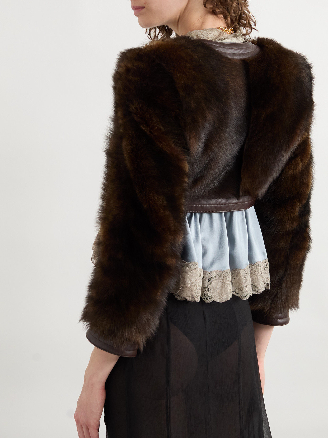 Chloé Cropped Leather-trimmed Shearling Jacket In Brown