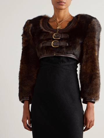 Chloé Cropped leather-trimmed shearling jacket