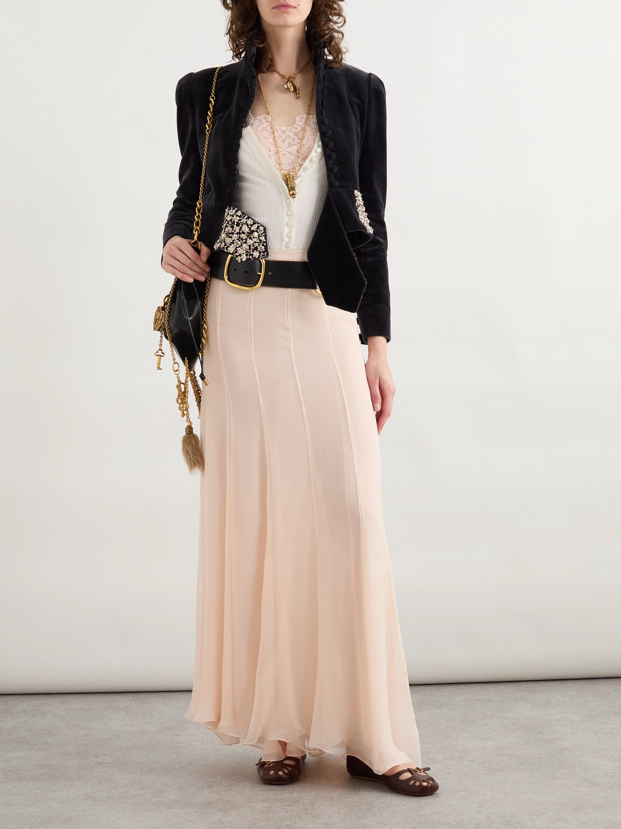 Chloé Women Nude Silk Muslin Fluid Maxi Skirt In Pink