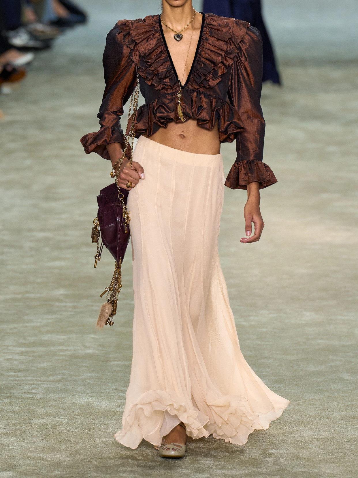 Chloé Women Nude Silk Muslin Fluid Maxi Skirt In Pink