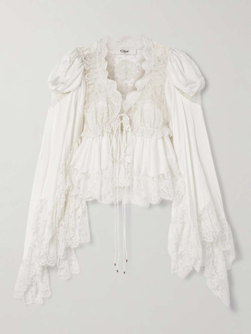 Chloé Lace-paneled Silk-satin Blouse