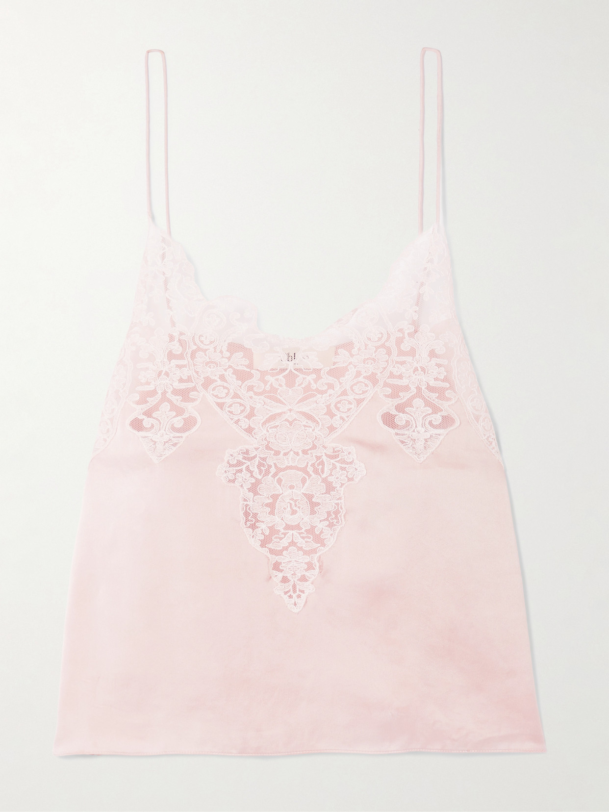 Chloé Cotton-blend Lace-trimmed Silk-satin Top In Pink