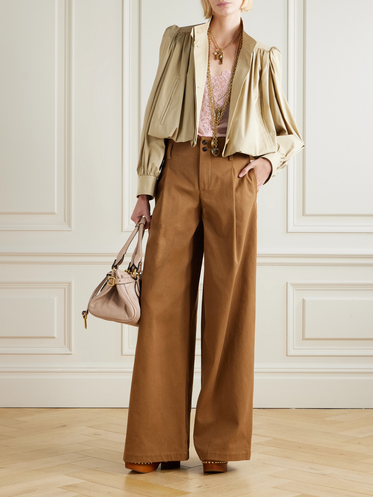 Chloé - Cotton-Blend Lace-Trimmed Silk-Satin Top