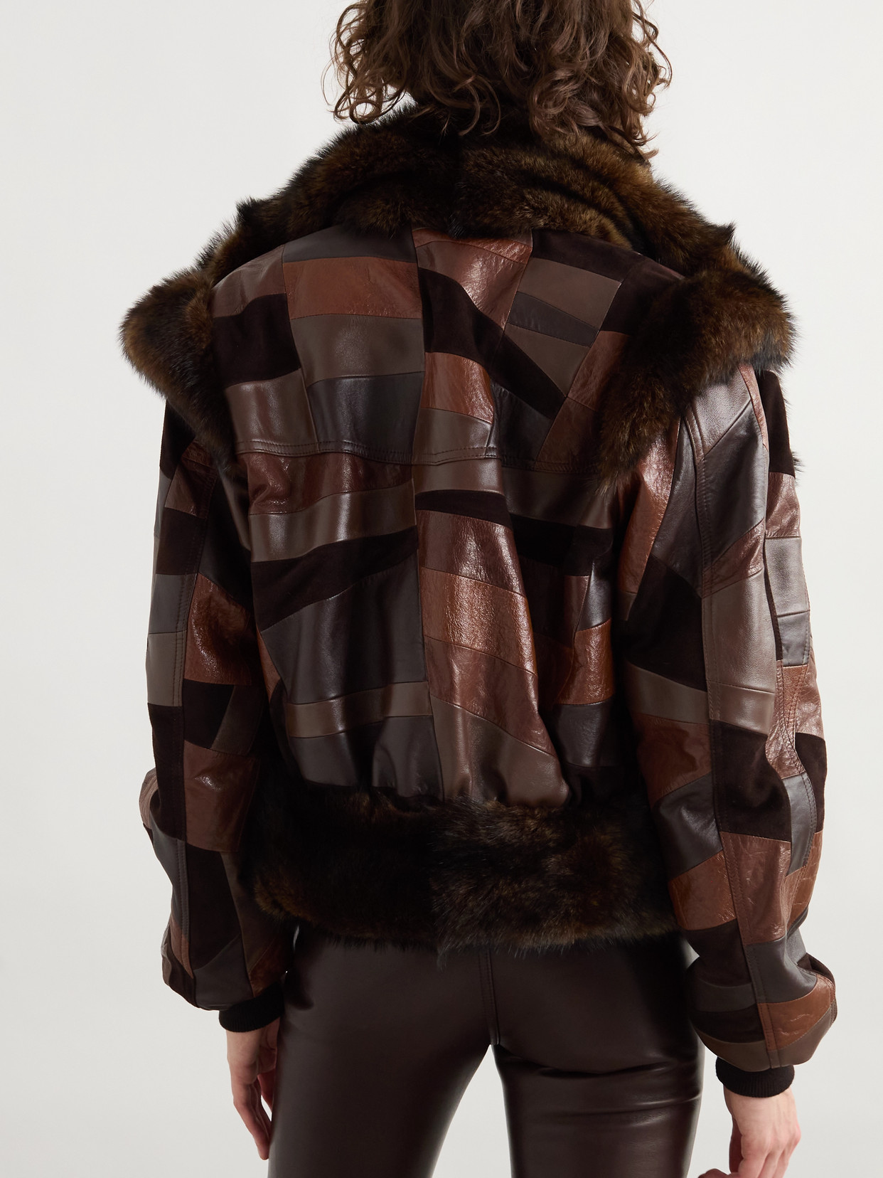 Chloé Patchwork Leather And Shearling Jacket In Brown