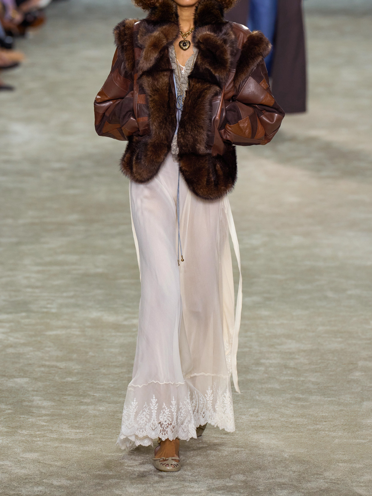 Chloé Patchwork Leather And Shearling Jacket In Brown