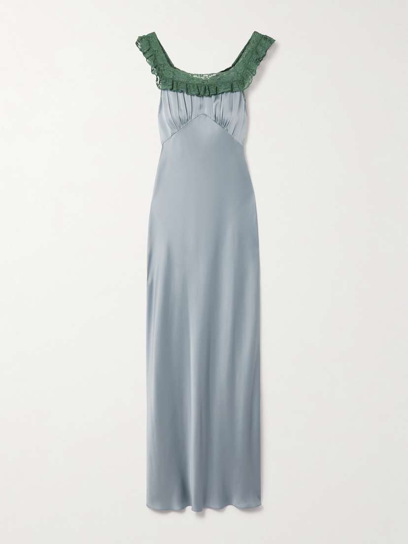 Lace-trimmed Silk-satin Gown
