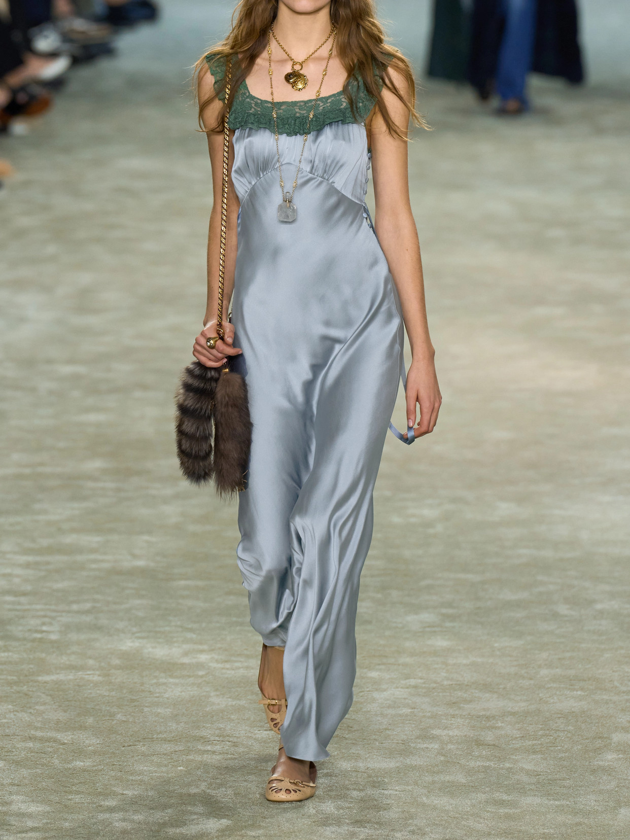 Chloé Lace-trimmed Silk-satin Gown In Blue