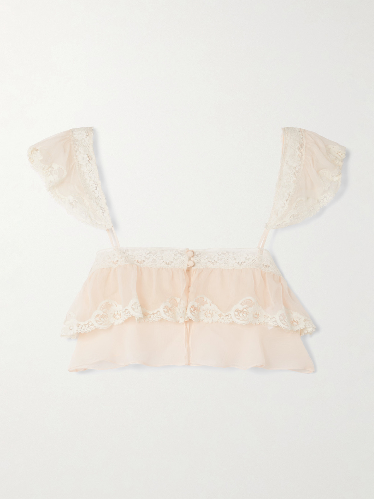 Chloé Cropped Lace-trimmed Organic Silk-mousseline Top In Pink