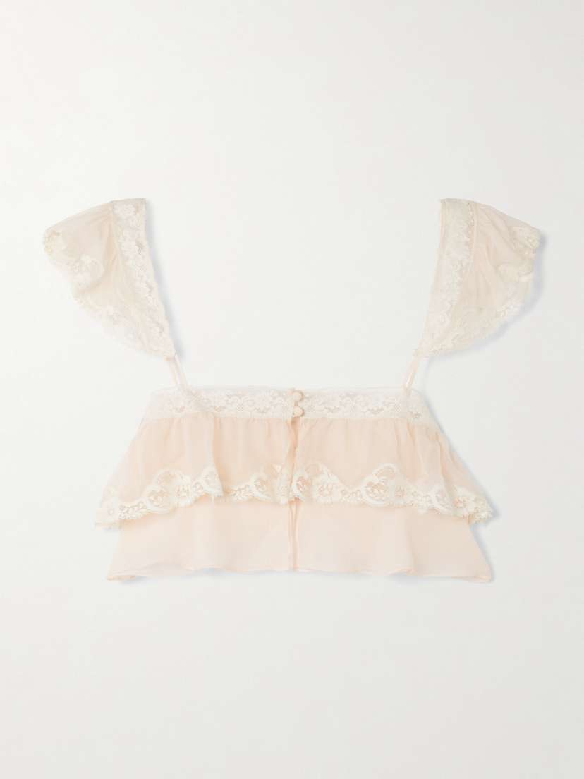 Chloé Cropped Lace-trimmed Organic Silk-mousseline Top
