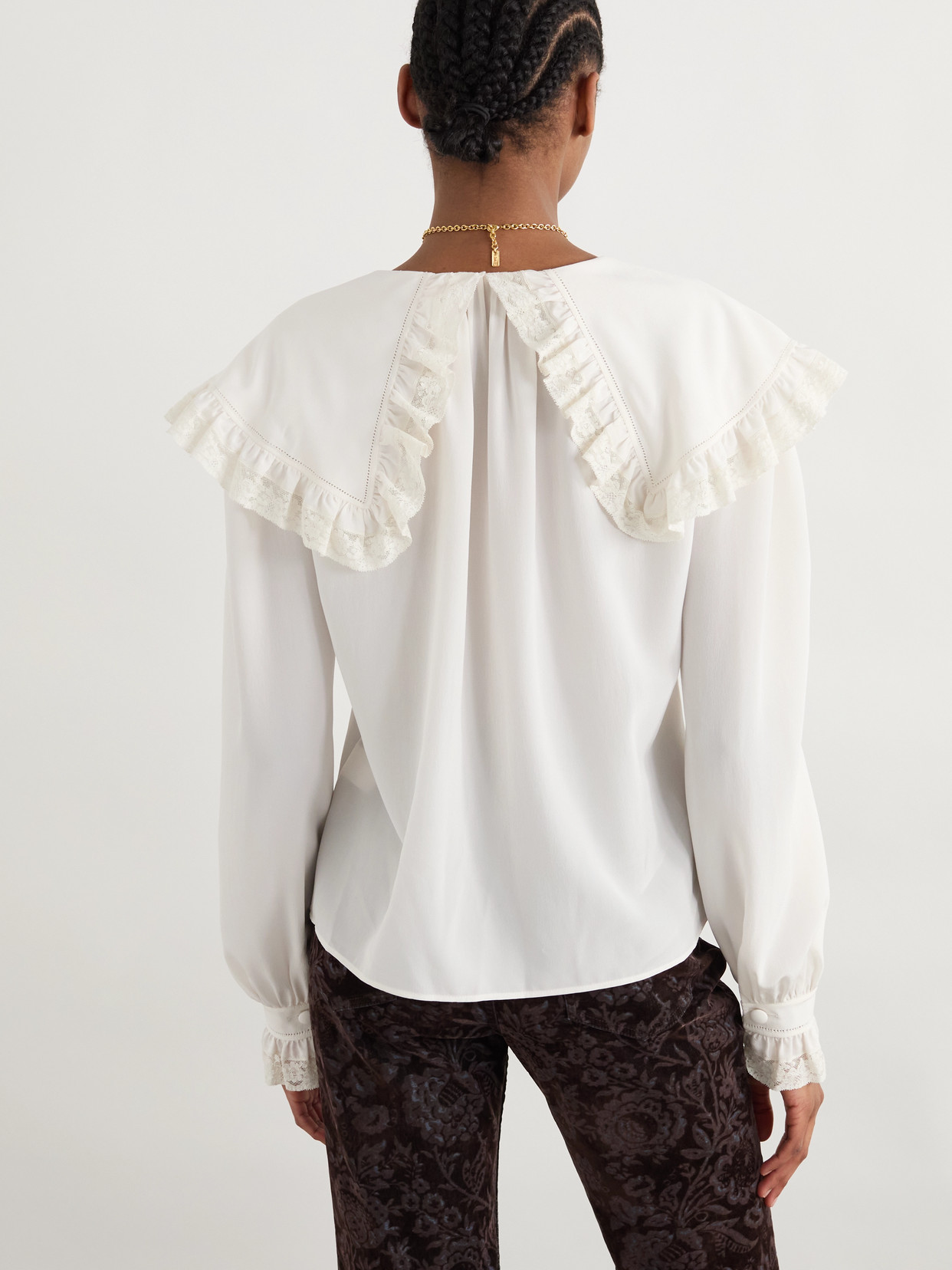 Chloé Lace-trimmed Organic Silk Blouse In White