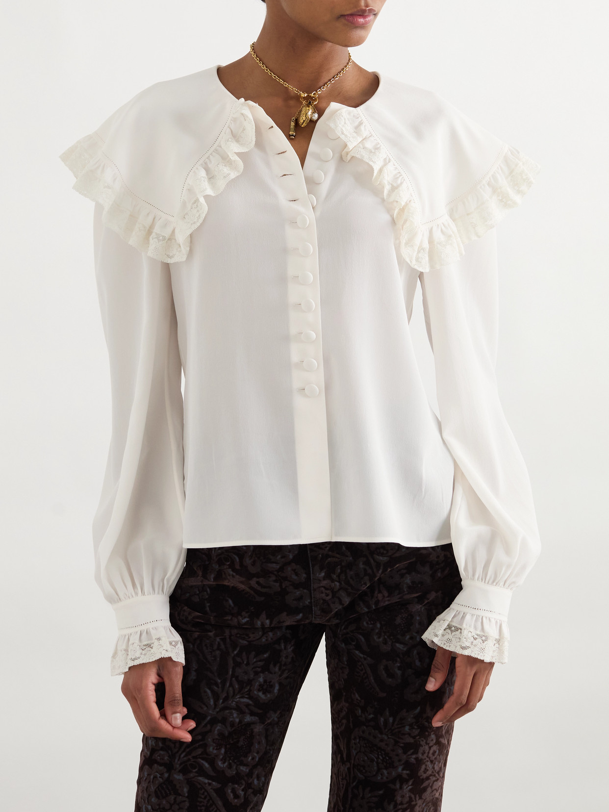 Chloé Lace-trimmed Organic Silk Blouse In White