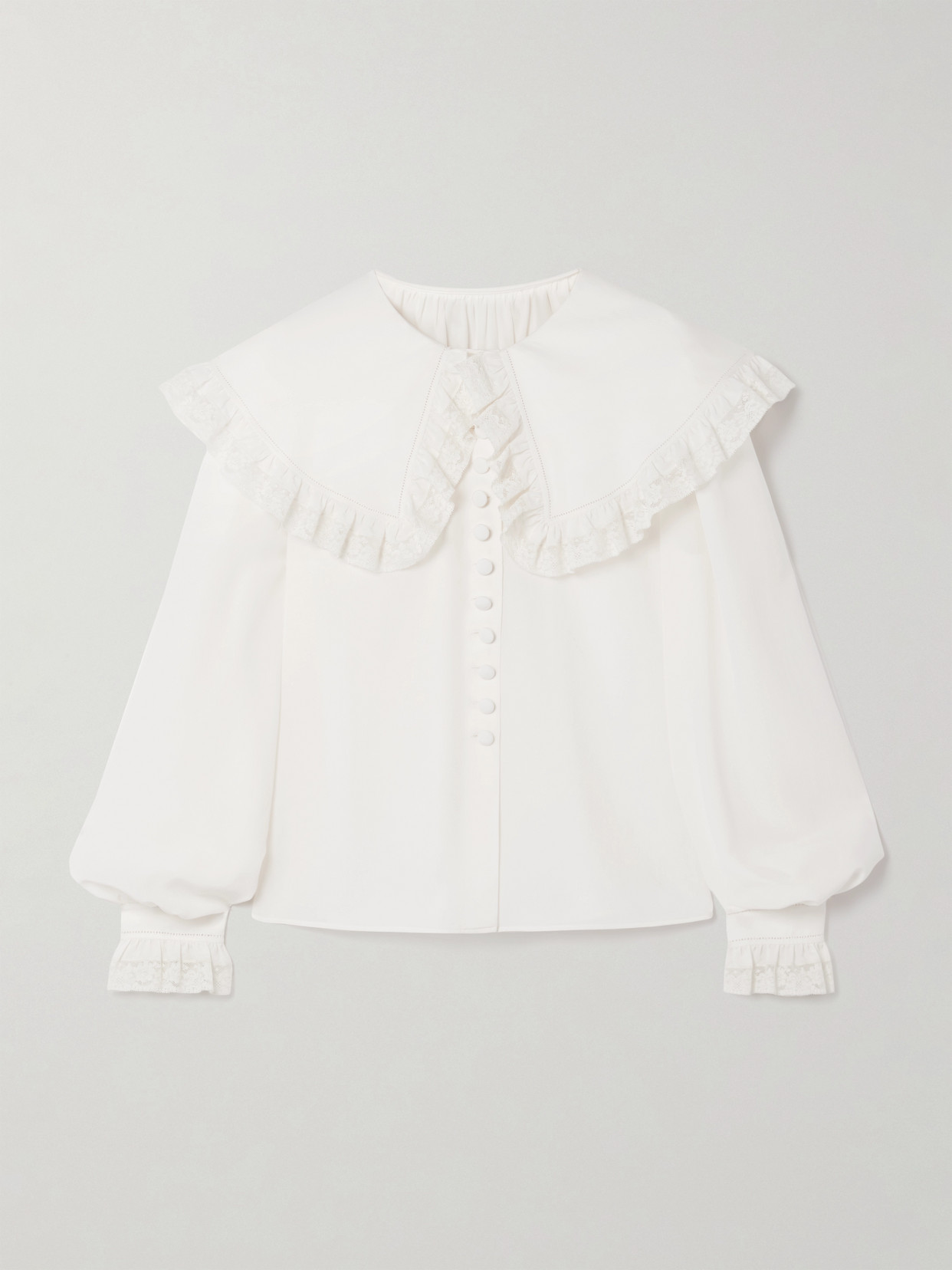 Chloé - Lace-trimmed Organic Silk Blouse - White