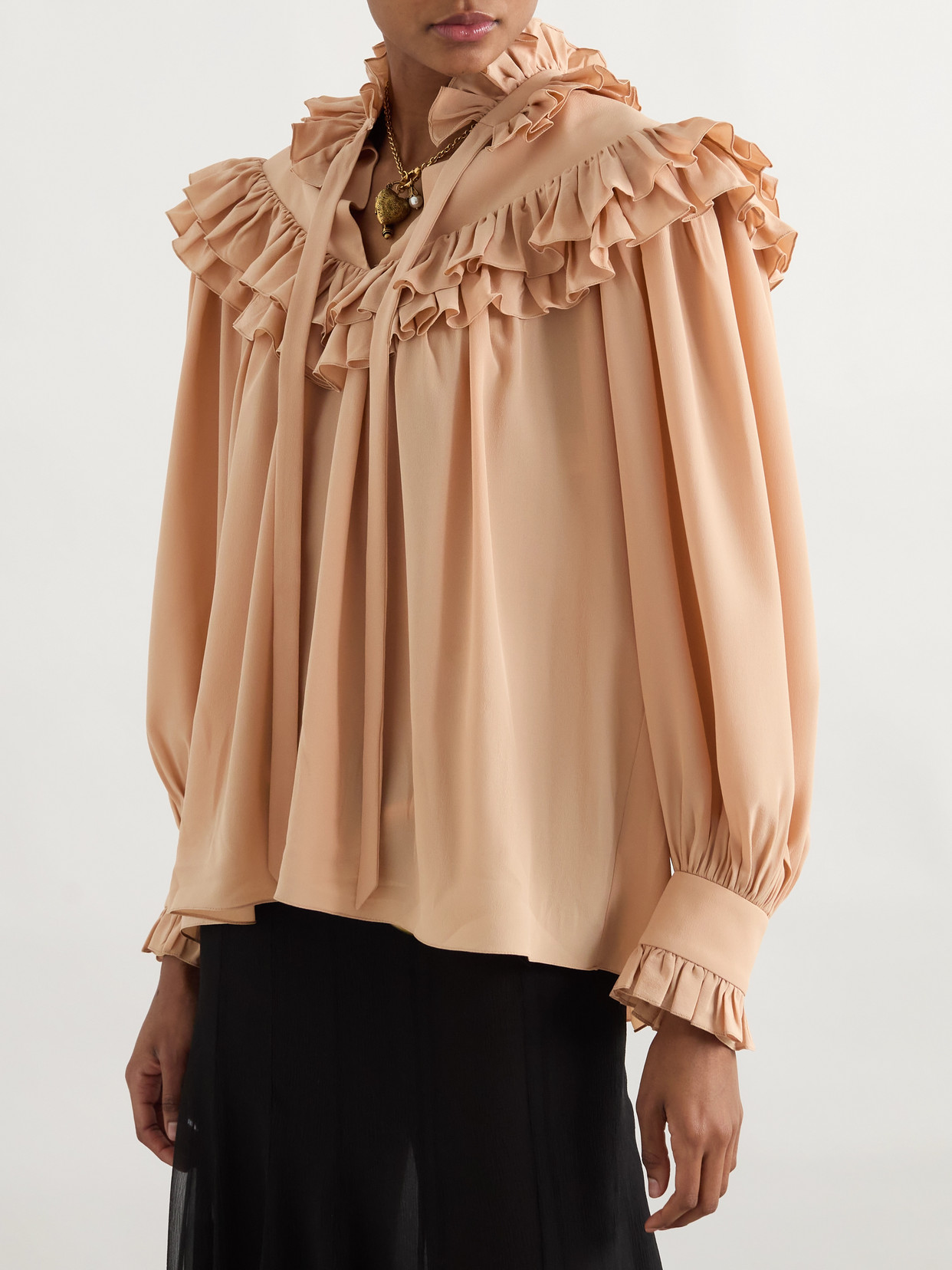 Chloé Sand Brown Oversized Ruffle Top In Neutral