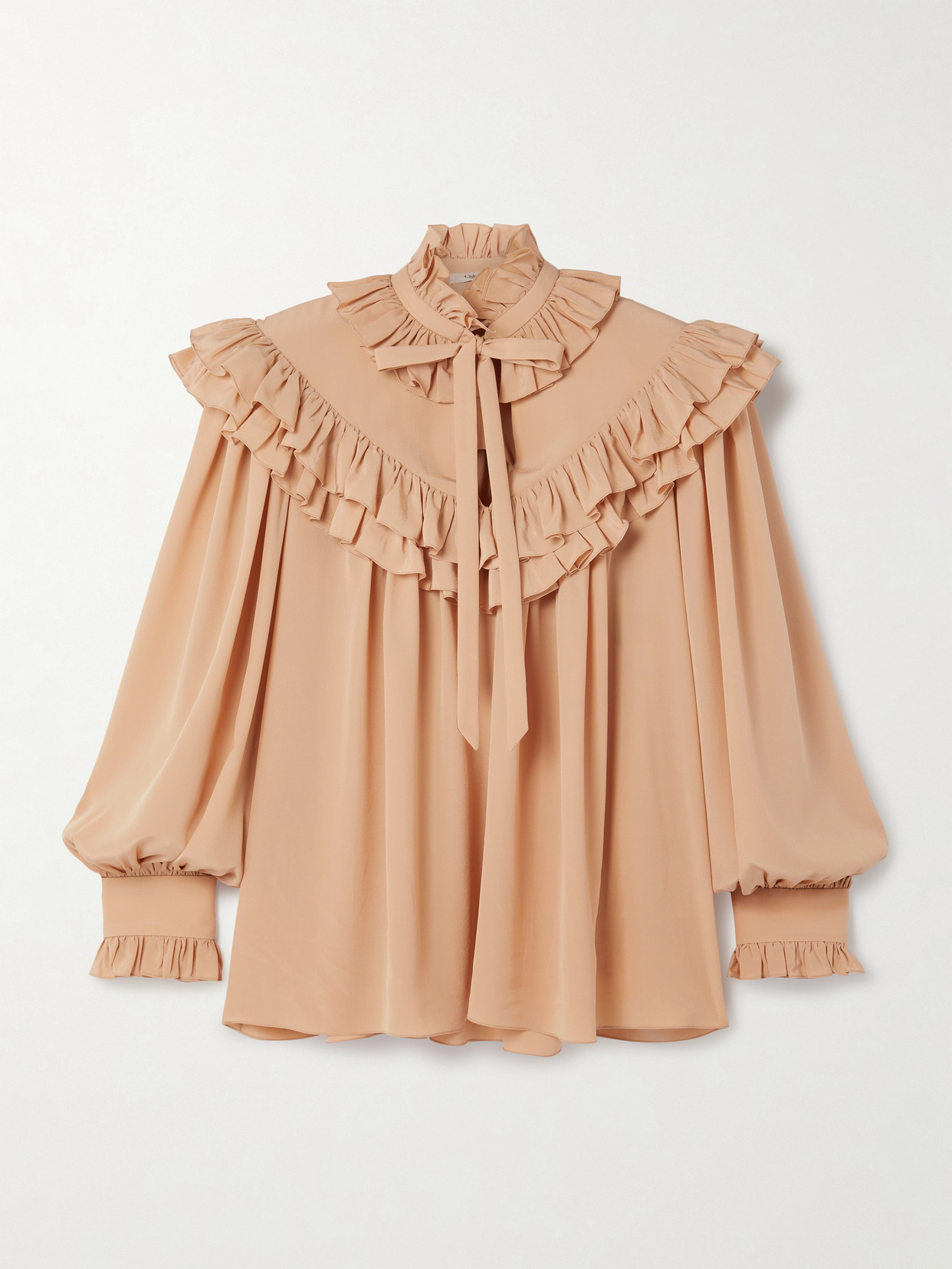 Chloé Sand Brown Oversized Ruffle Top In Neutral