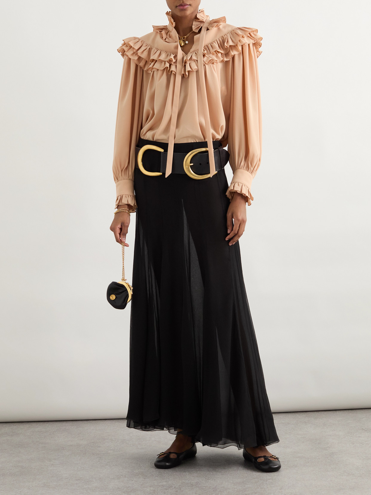 Chloé Sand Brown Oversized Ruffle Top In Neutral