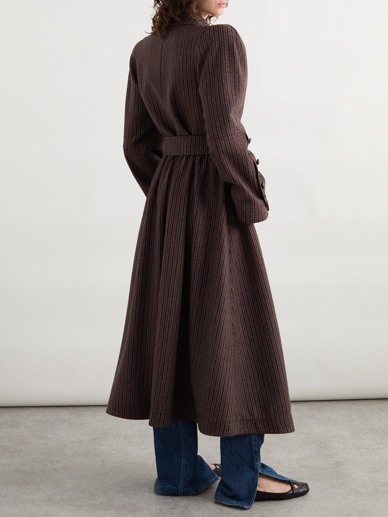 Chloé Chloe Houndstooth Double-breasted Belted Wool Coat In Brown