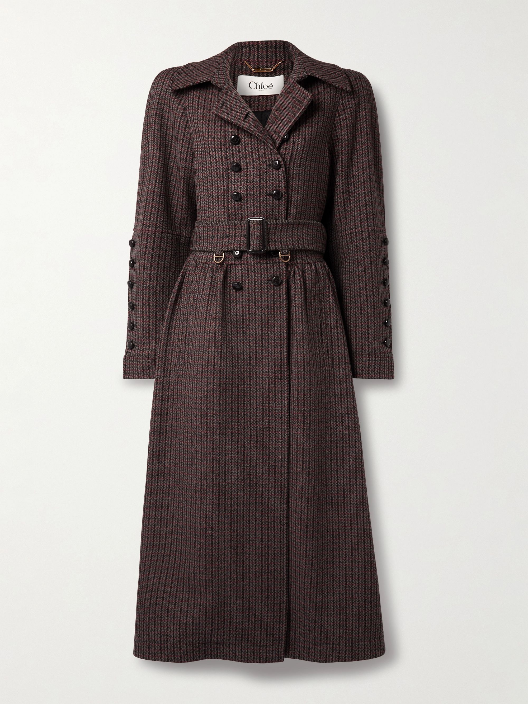 CHLOÉ Double-breasted belted checked wool-blend coat